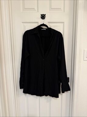 Black Mini Dress Shirt - Women's Button-Front